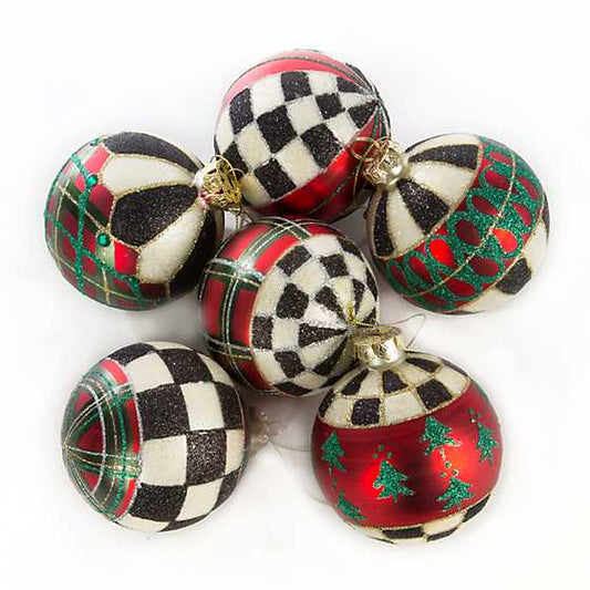 Tartan Glass Ball Ornaments-Set of 6