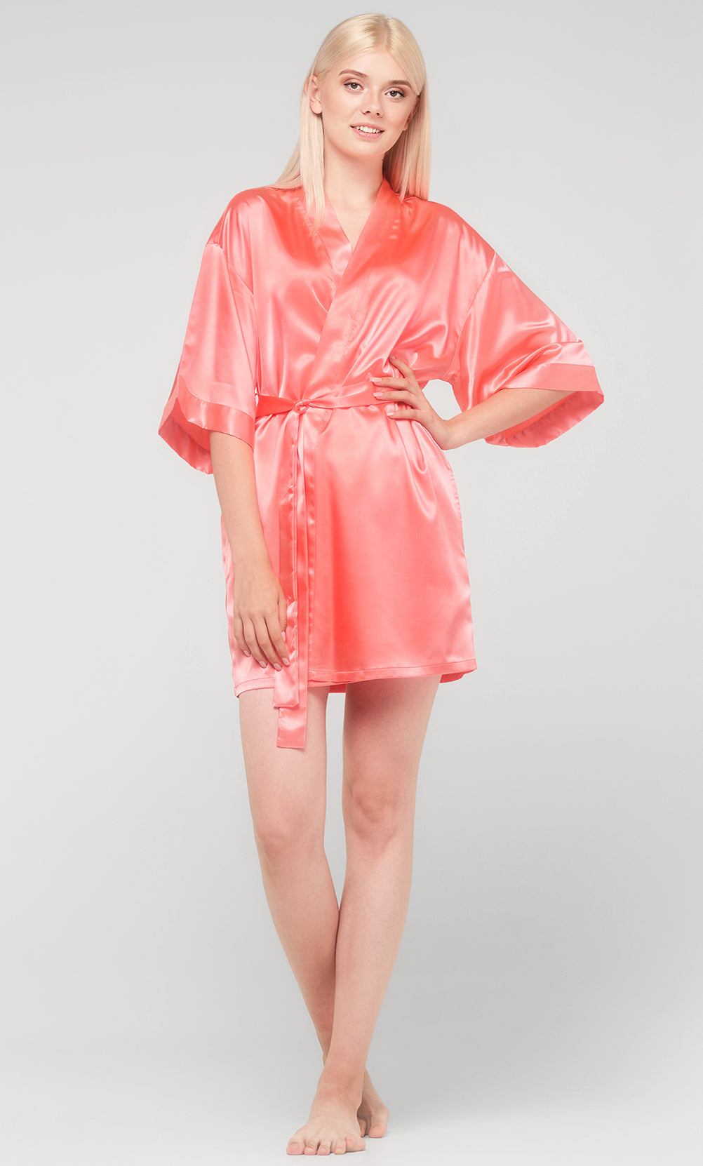 Satin Short Kimono Robe with Mono