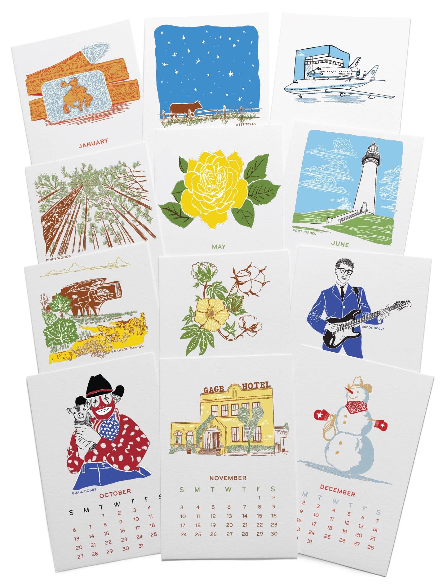 Color Box Design & Letterpress - Totally Texan 2024 Calendar 2024 REFILL