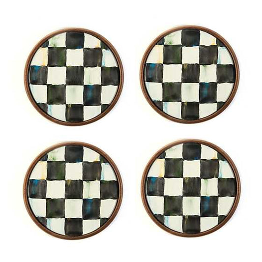 COURTLY CHECK ENAMEL COASTERS-SET OF 4