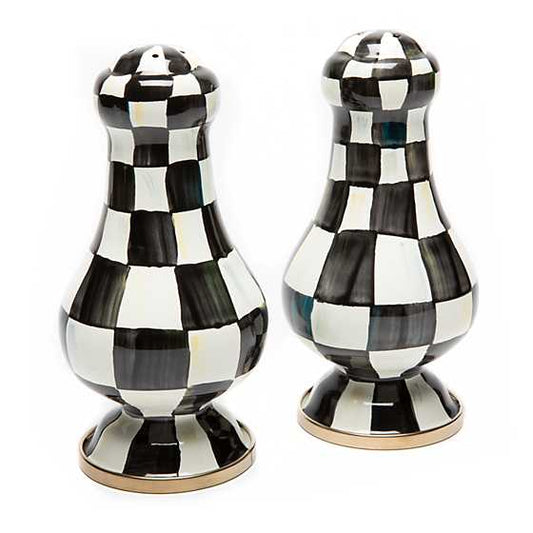 COURTLY CHECK ENAMEL SALT AND PEPPER SHAKERS-LARGE
