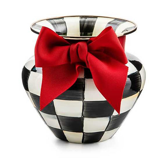 COURTLY CHECK ENAMEL LARGE VASE-RED BOW