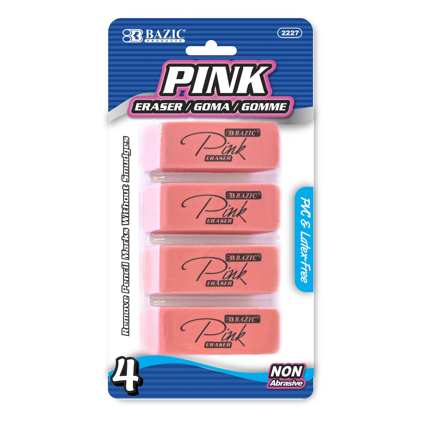BAZIC Products - Pink Bevel Eraser (4/Pack)