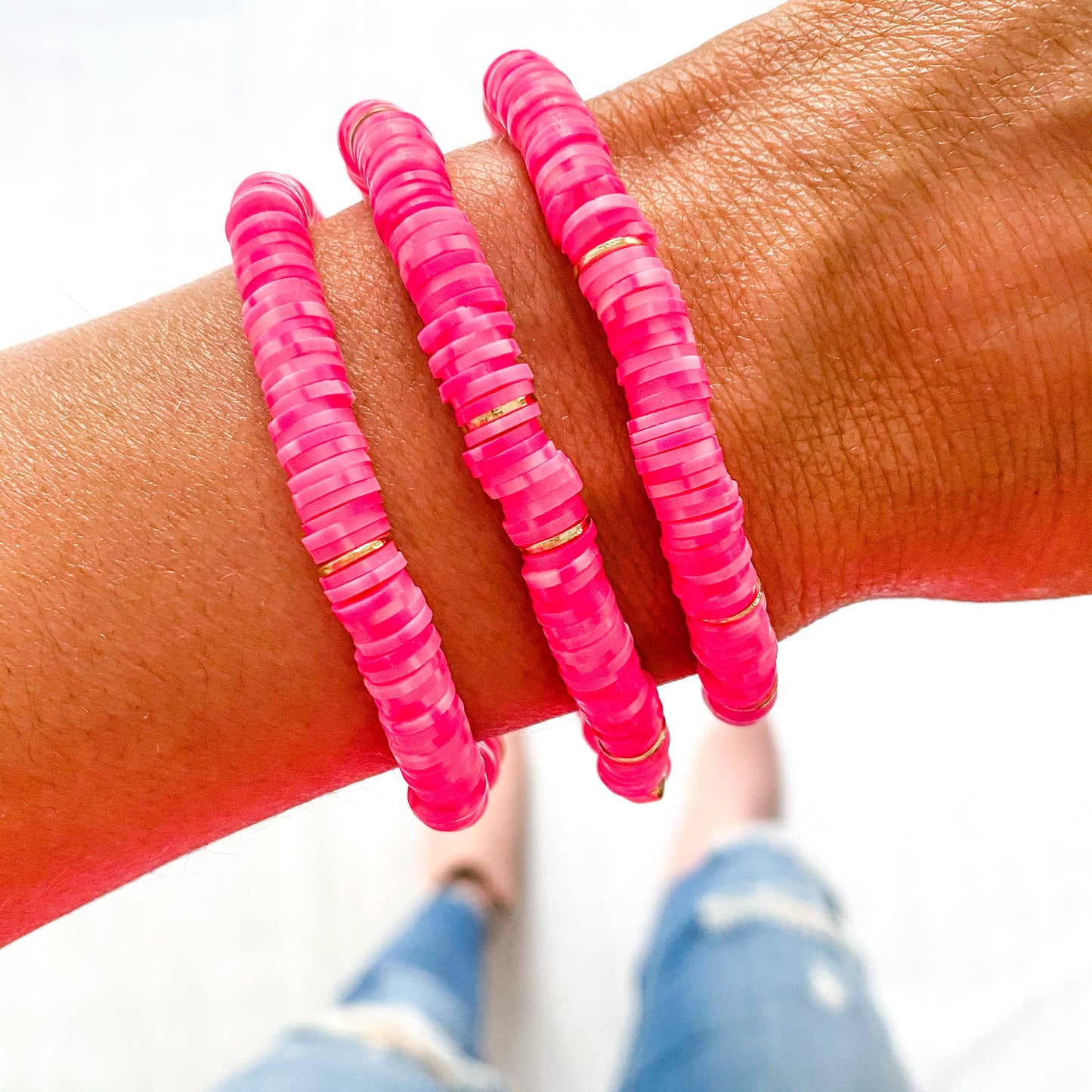 Savvy Bling - Neon Pink Dalmatian Speckle Heishi Bracelet